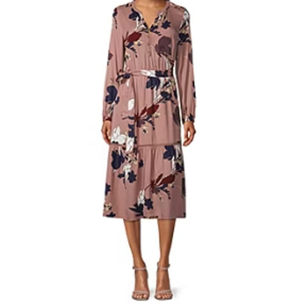Liz Claiborne Long-sleeve floral Tier midi A-line Peasant cottage dress Sz S